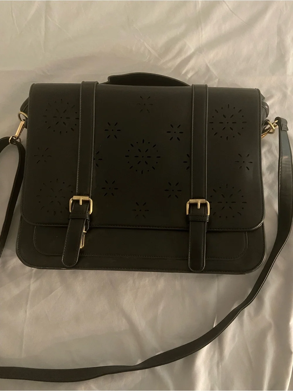 Ecosusi Black Laser-Cut Satchel Crossbody Messenger Bag Purse